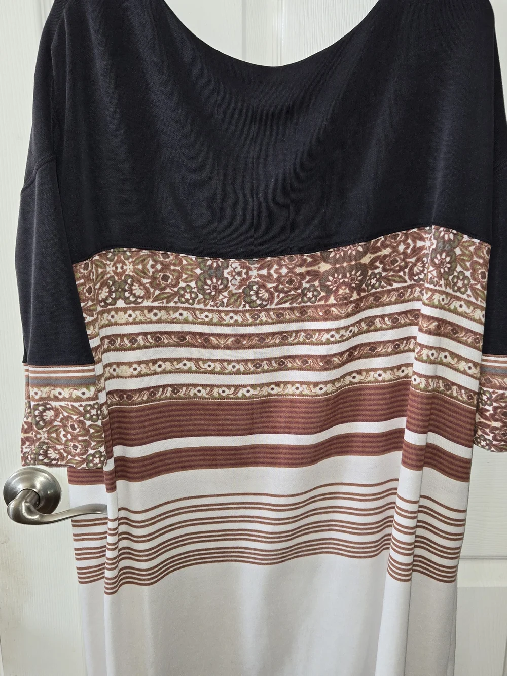 Free People Black, Brown and Cream Striped Scoop-Neck Mini Dress